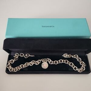 Tiffany & Co. Sterling Silver Chain Necklace with Pink 1837 Enamel Disc Charm